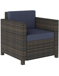 Outsunny PE Rattan Garden Armchair with Cushion - Mixed Brown/Navy Blue