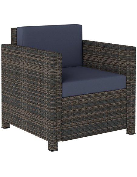 Outsunny PE Rattan Garden Armchair with Cushion - Mixed Brown/Navy Blue - pic 199366 | FastDaddyshop