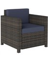 Outsunny PE Rattan Garden Armchair with Cushion - Mixed Brown/Navy Blue