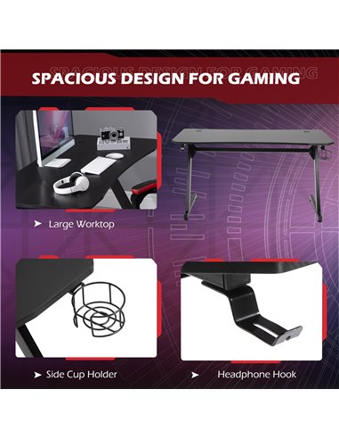 HOMCOM Gaming Desk with Steel Frame, Cup Holder, Headphone Hook, Black