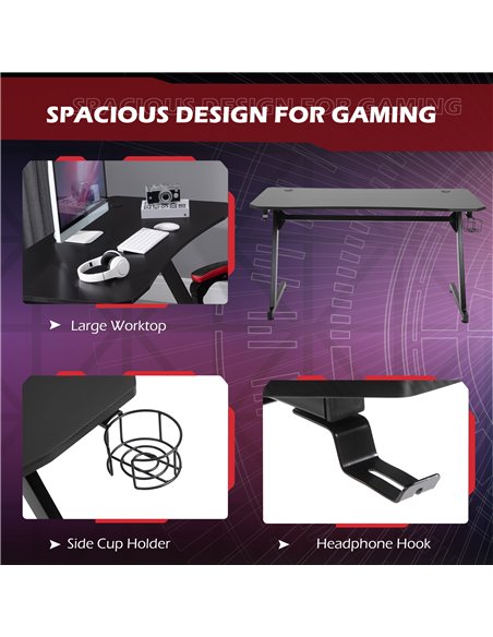 HOMCOM Gaming Desk with Steel Frame, Cup Holder, Headphone Hook, Black - pic 19937 | FastDaddyshop
