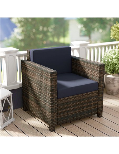 Outsunny PE Rattan Garden Armchair with Cushion - Mixed Brown/Navy Blue - pic 199374 | FastDaddyshop