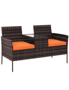 Outsunny Two-Seat Rattan Chair, with Middle Table - Orange