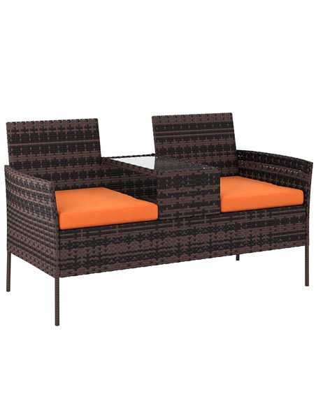 Outsunny Two-Seat Rattan Chair, with Middle Table - Orange - pic 199375 | FastDaddyshop