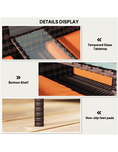 Outsunny Two-Seat Rattan Chair, with Middle Table - Orange