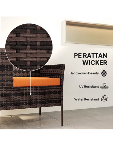 Outsunny Two-Seat Rattan Chair, with Middle Table - Orange