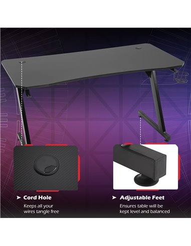 HOMCOM Gaming Desk with Steel Frame, Cup Holder, Headphone Hook, Black