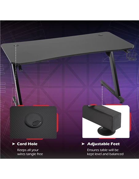 HOMCOM Gaming Desk with Steel Frame, Cup Holder, Headphone Hook, Black - pic 19938 | FastDaddyshop