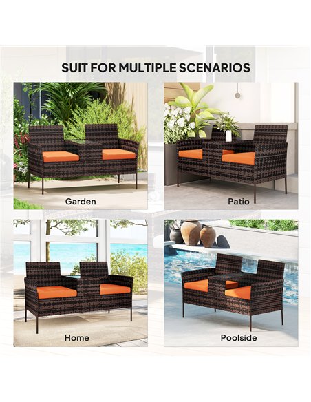Outsunny Two-Seat Rattan Chair, with Middle Table - Orange - pic 199380 | FastDaddyshop