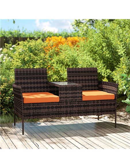 Outsunny Two-Seat Rattan Chair, with Middle Table - Orange - pic 199383 | FastDaddyshop