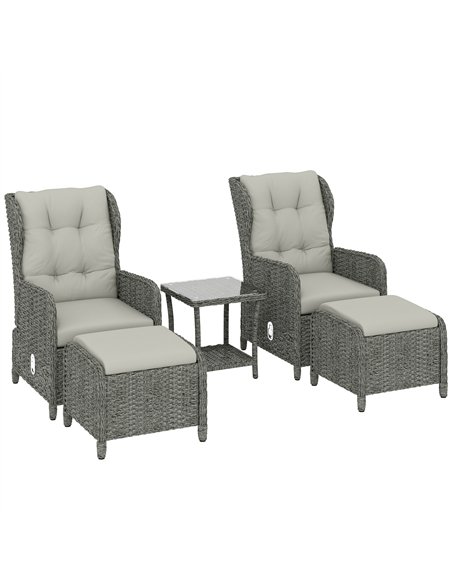 Outsunny Rattan Reclining Garden Chair Set of 2 with Footstool and Cushion for Balcony, Cream - pic 199384 | FastDaddyshop