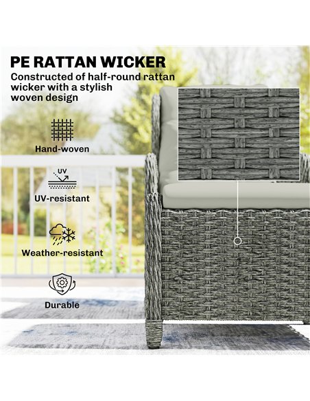Outsunny Rattan Reclining Garden Chair Set of 2 with Footstool and Cushion for Balcony, Cream - pic 199387 | FastDaddyshop
