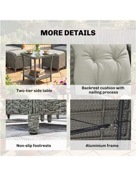 Outsunny Rattan Reclining Garden Chair Set of 2 with Footstool and Cushion for Balcony, Cream - pic 199390 | FastDaddyshop