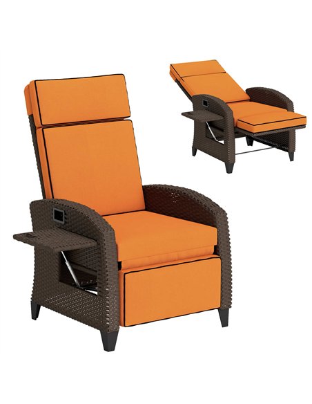 Outsunny Garden Recliner with Cushion, Outdoor Recliner Chair with Adjustable Backrest & Footrest, Side Tray, Orange - pic 199393 | FastDaddyshop