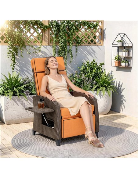 Outsunny Garden Recliner with Cushion, Outdoor Recliner Chair with Adjustable Backrest & Footrest, Side Tray, Orange - pic 199394 | FastDaddyshop