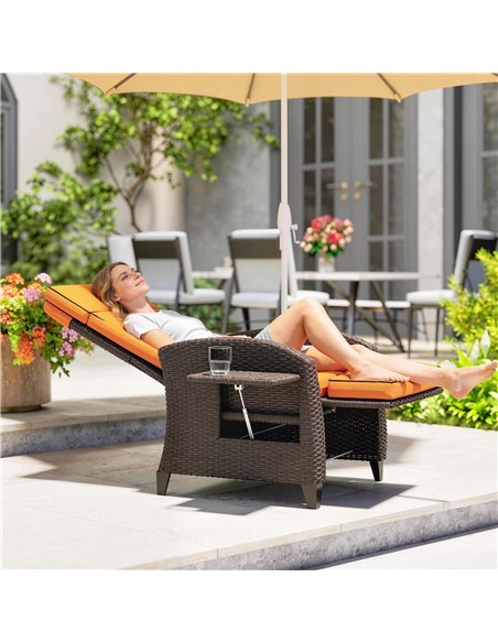 Outsunny Garden Recliner with Cushion, Outdoor Recliner Chair with Adjustable Backrest & Footrest, Side Tray, Orange - pic 199400 | FastDaddyshop