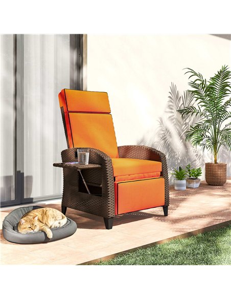 Outsunny Garden Recliner with Cushion, Outdoor Recliner Chair with Adjustable Backrest & Footrest, Side Tray, Orange - pic 199401 | FastDaddyshop