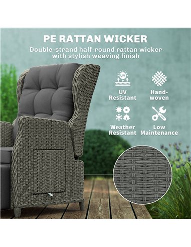 Outsunny Rattan Garden Recliner Chair, Reclining Garden Chair with Adjustable Back and Footrest, Flip Table, Cushion, Dark Grey
