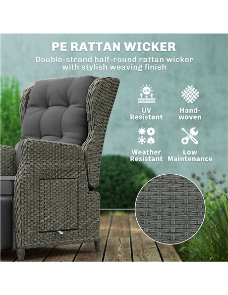 Outsunny Rattan Garden Recliner Chair, Reclining Garden Chair with Adjustable Back and Footrest, Flip Table, Cushion, Dark Grey - pic 199406 | FastDaddyshop