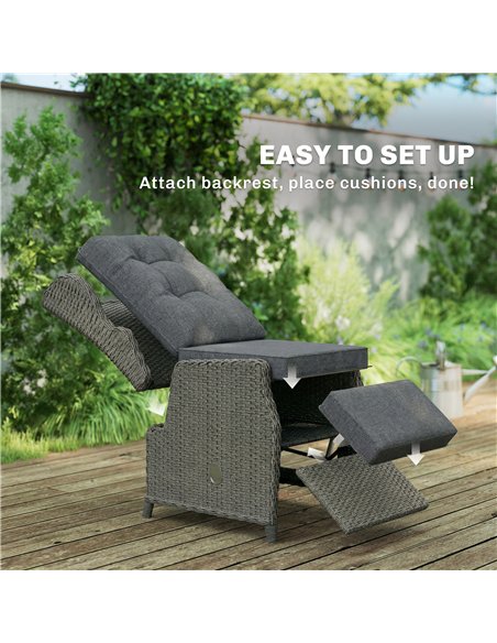 Outsunny Rattan Garden Recliner Chair, Reclining Garden Chair with Adjustable Back and Footrest, Flip Table, Cushion, Dark Grey - pic 199410 | FastDaddyshop
