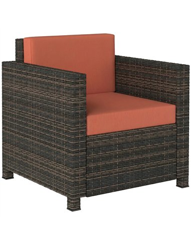 Outsunny PE Rattan Garden Armchair with Cushion - Mixed Brown/Orange
