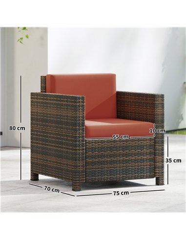 Outsunny PE Rattan Garden Armchair with Cushion - Mixed Brown/Orange