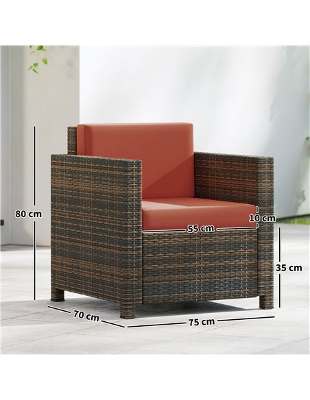 Outsunny PE Rattan Garden Armchair with Cushion - Mixed Brown/Orange - pic 199413 | FastDaddyshop