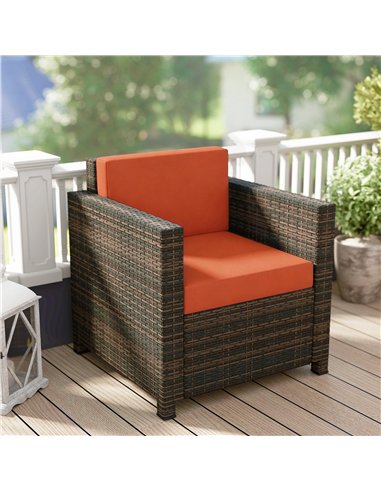 Outsunny PE Rattan Garden Armchair with Cushion - Mixed Brown/Orange