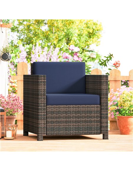Outsunny PE Rattan Garden Armchair with Cushion - Mixed Brown/Navy Blue - pic 199421 | FastDaddyshop