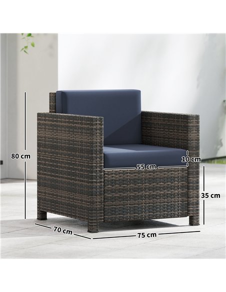 Outsunny PE Rattan Garden Armchair with Cushion - Mixed Brown/Navy Blue - pic 199422 | FastDaddyshop