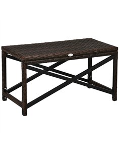 Outsunny PE Rattan Garden Side Table, Outdoor Coffee Table with X-Shape Frame, Mixed Brown
