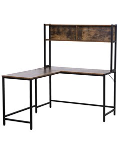 HOMCOM Industrial L-Shaped Work Desk & Storage Shelf with Steel Frame, Brown Black