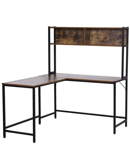 HOMCOM Industrial L-Shaped Work Desk & Storage Shelf with Steel Frame, Brown Black - pic 19943 | FastDaddyshop