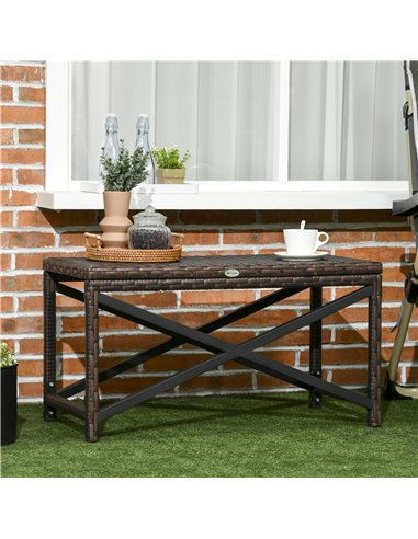 Outsunny PE Rattan Garden Side Table, Outdoor Coffee Table with X-Shape Frame, Mixed Brown