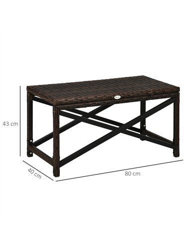 Outsunny PE Rattan Garden Side Table, Outdoor Coffee Table with X-Shape Frame, Mixed Brown