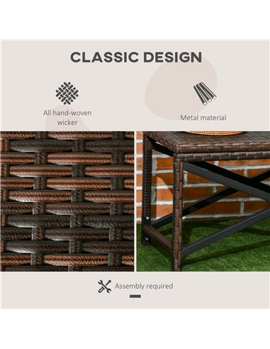 Outsunny PE Rattan Garden Side Table, Outdoor Coffee Table with X-Shape Frame, Mixed Brown