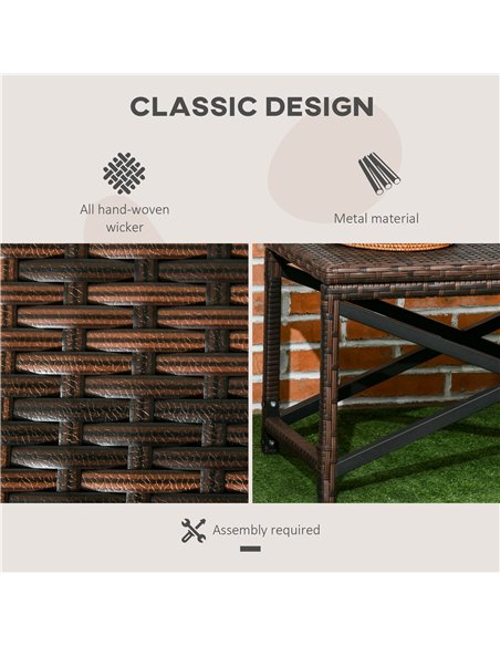 Outsunny PE Rattan Garden Side Table, Outdoor Coffee Table with X-Shape Frame, Mixed Brown - pic 199432 | FastDaddyshop