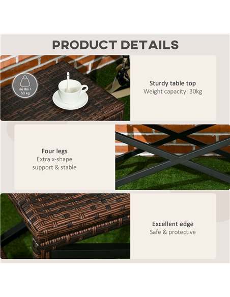 Outsunny PE Rattan Garden Side Table, Outdoor Coffee Table with X-Shape Frame, Mixed Brown - pic 199434 | FastDaddyshop
