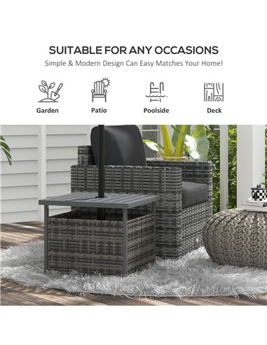 Outsunny Outdoor Rattan Wicker Coffee Table w/ Umbrella Hole Suitable for Garden Garden