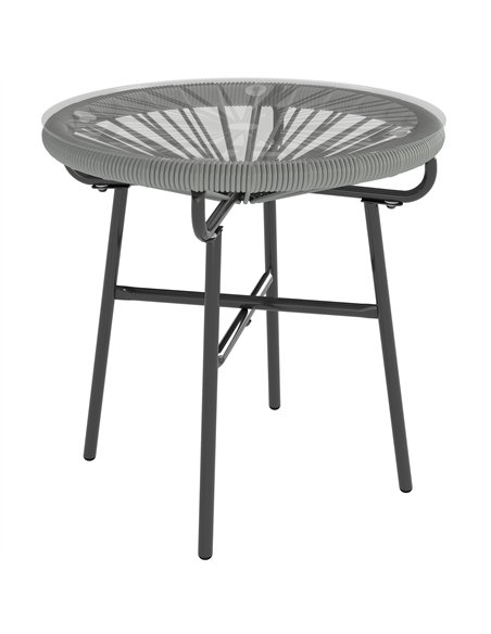 Outsunny Rattan Side Table, Round Outdoor Coffee Table, with Round PE Rattan and Tempered Glass Tabletop, Light Grey - pic 199447 | FastDaddyshop