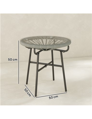 Outsunny Rattan Side Table, Round Outdoor Coffee Table, with Round PE Rattan and Tempered Glass Tabletop, Light Grey
