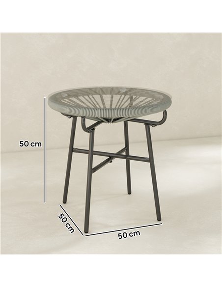 Outsunny Rattan Side Table, Round Outdoor Coffee Table, with Round PE Rattan and Tempered Glass Tabletop, Light Grey - pic 199449 | FastDaddyshop