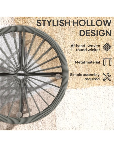 Outsunny Rattan Side Table, Round Outdoor Coffee Table, with Round PE Rattan and Tempered Glass Tabletop, Light Grey - pic 199451 | FastDaddyshop