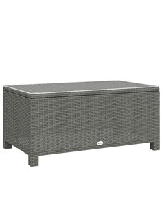 Outsunny Rattan Garden Coffee Table with Glass Top, Light Grey