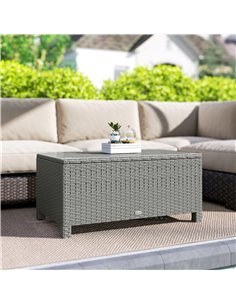 Outsunny Rattan Garden Coffee Table with Glass Top, Light Grey 2