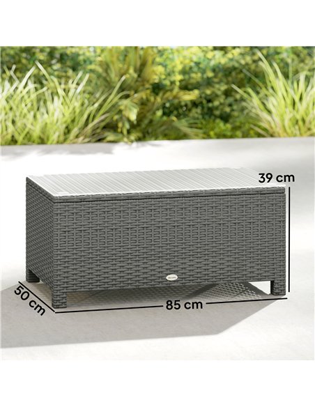 Outsunny Rattan Garden Coffee Table with Glass Top, Light Grey - pic 199458 | FastDaddyshop