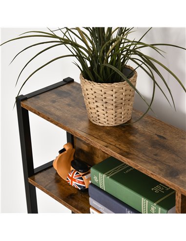 HOMCOM Industrial L-Shaped Work Desk & Storage Shelf with Steel Frame, Brown Black