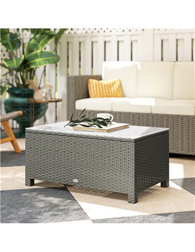 Outsunny Rattan Garden Coffee Table with Glass Top, Light Grey