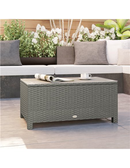 Outsunny Rattan Garden Coffee Table with Glass Top, Light Grey - pic 199463 | FastDaddyshop