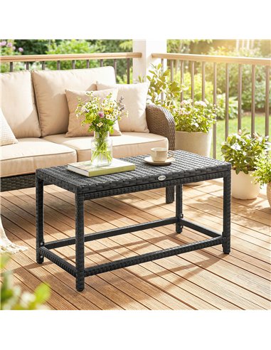 Outsunny Outdoor Coffee Table Side Table with Rectangular Frame for Patio, Balcony, Black